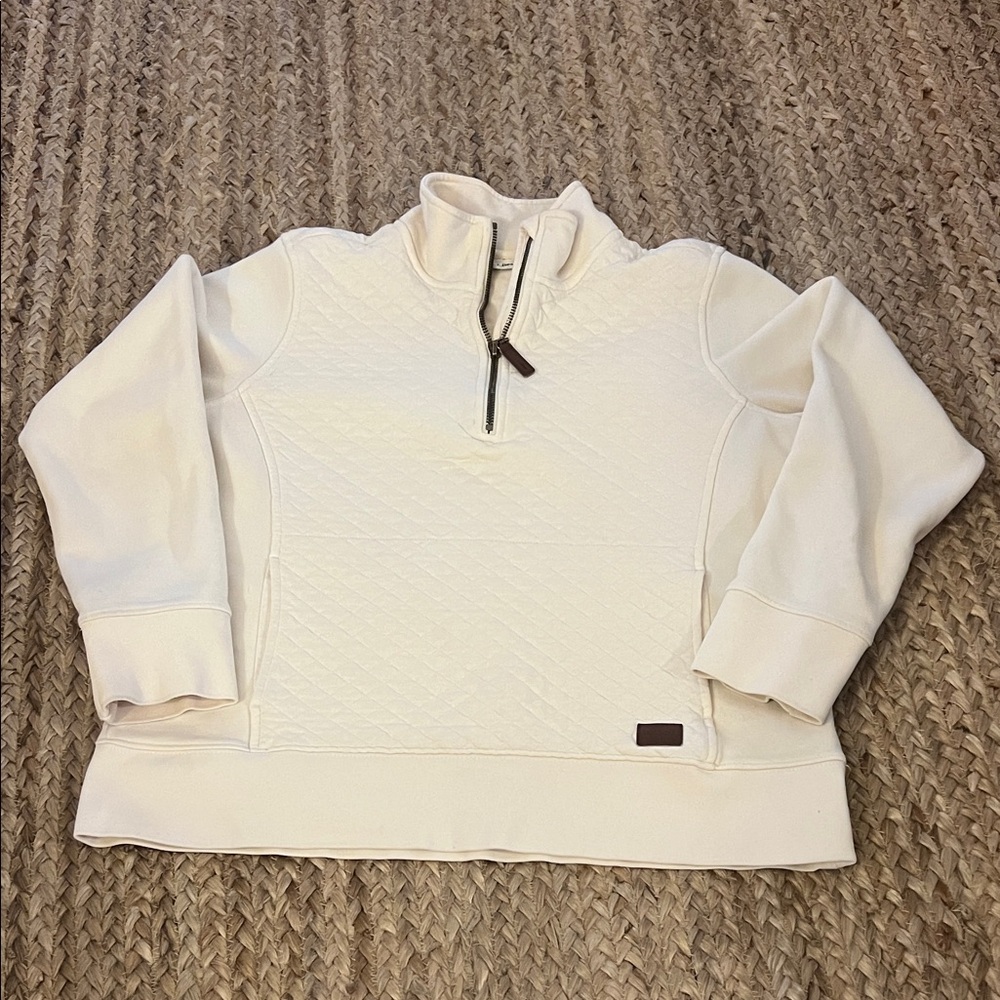 L.L. Bean Women's Cream Quarter-Zip Quilted Sweatshirt Petite M GUC